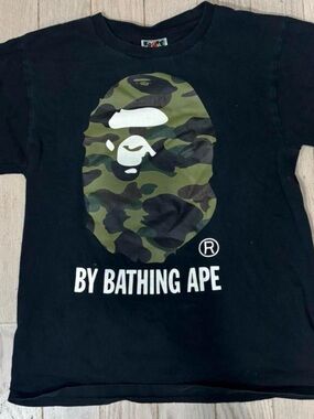Bape Black Tee with Green Camo Ape Head Logo